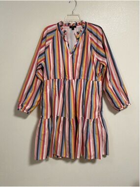 J. Crew Dress Women's Size XL Multi-Color Vertical Stripe Tiered Popover Dress